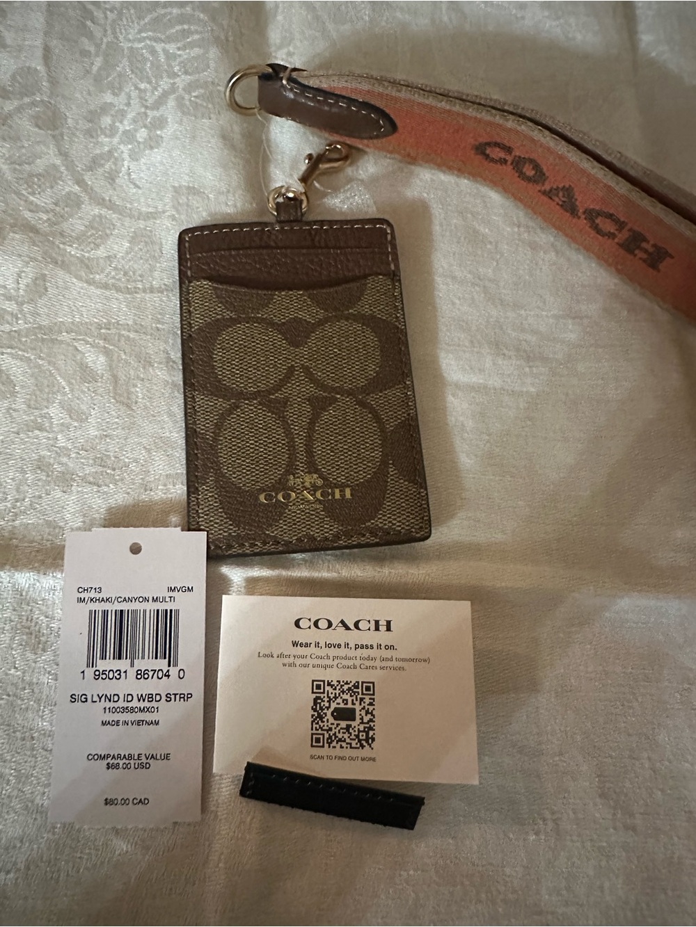 Coach Brown Signature Cardholder with Orange Logo Lanyard - Picture 8 of 8